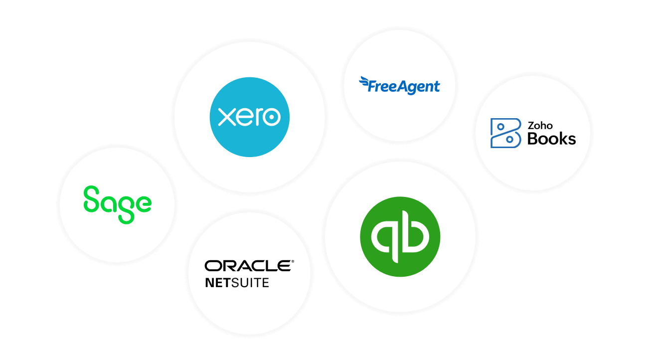 Loghi per Oracle Netsuite, Quickbooks, Zoho Books, FreeAgent, Sage, Xero.