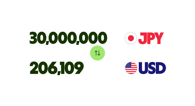 A Wise transfer of 日本円 to 米ドル.